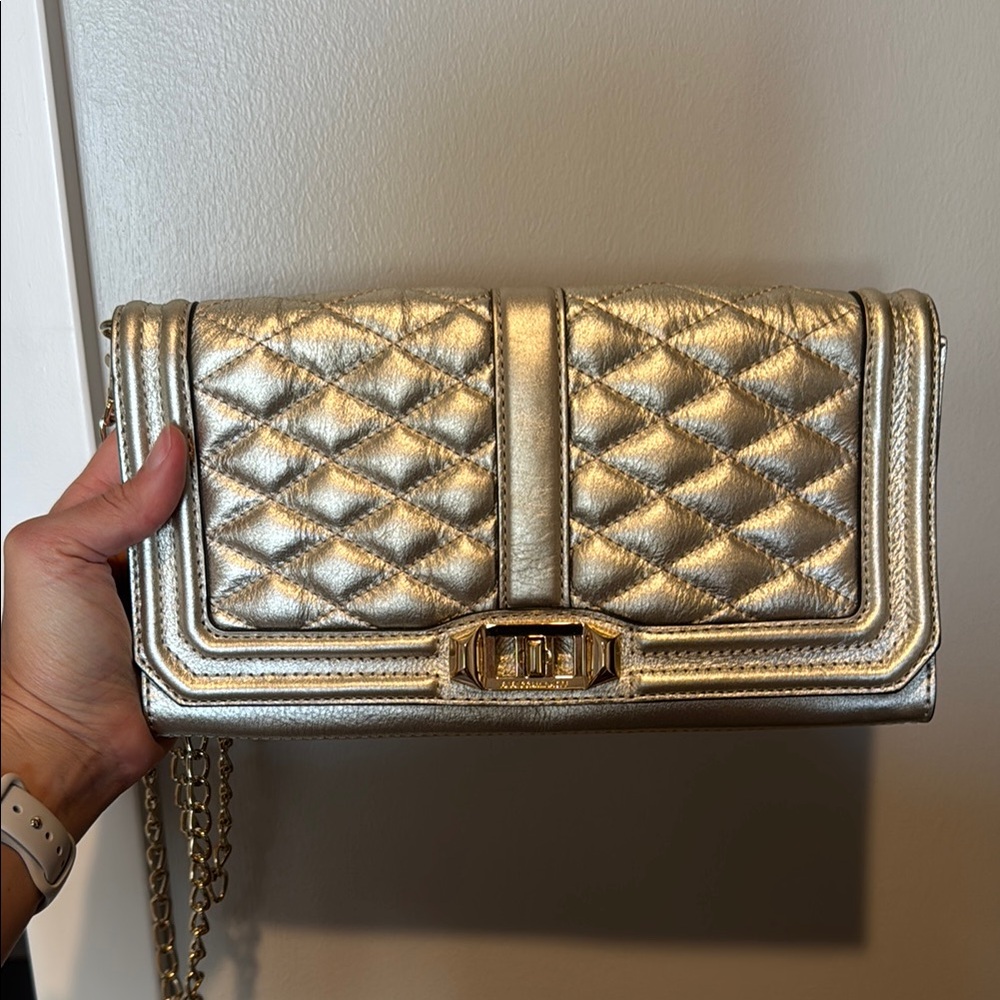 Gold Rebecca Minkoff Quilted Crossbody/Clutch